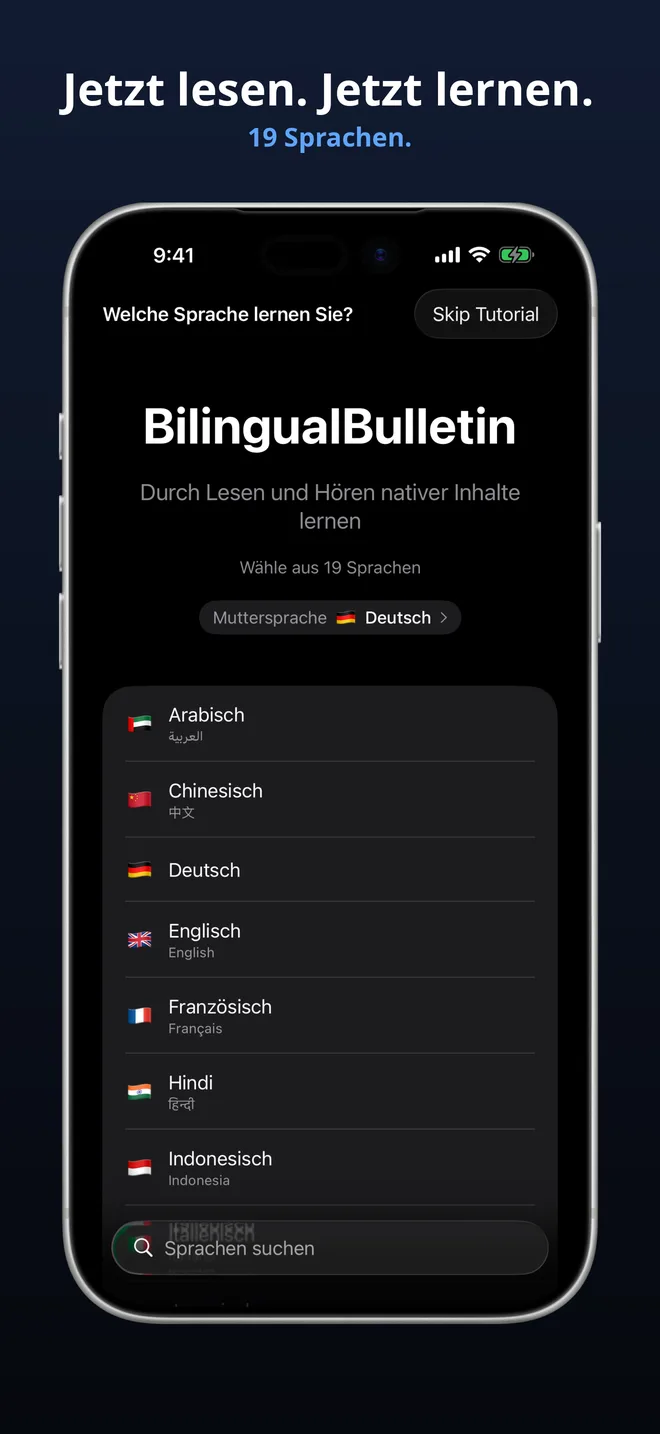 Aus 19 Sprachen wählen
