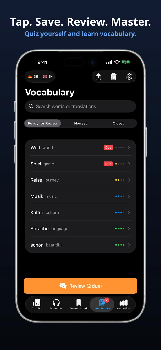 Tap. Save. Review. Master.