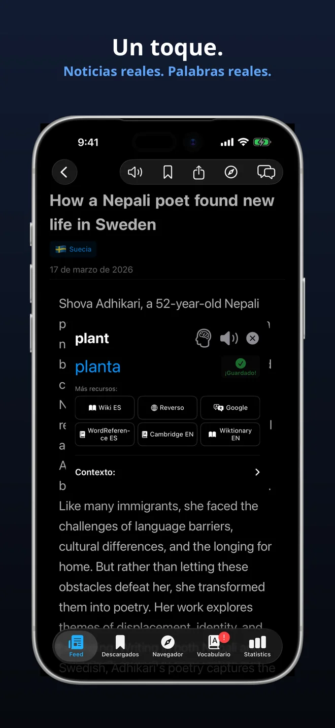 Toca cualquier palabra para una traducción instantánea