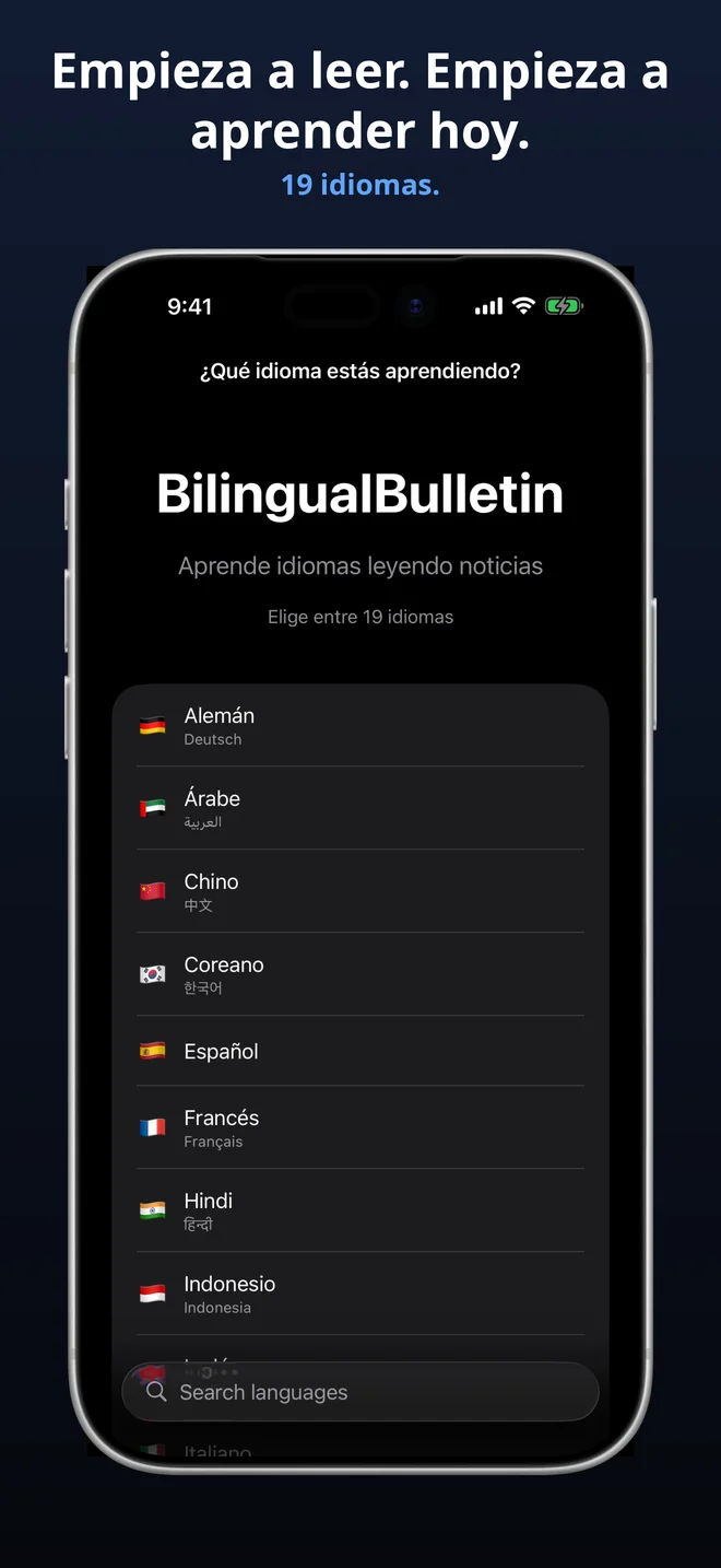 Elige entre 19 idiomas