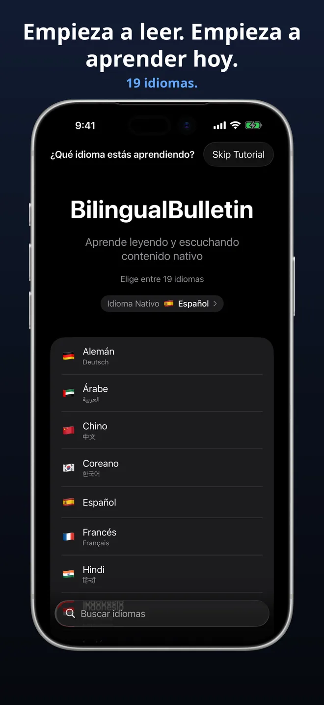 Elige entre 19 idiomas