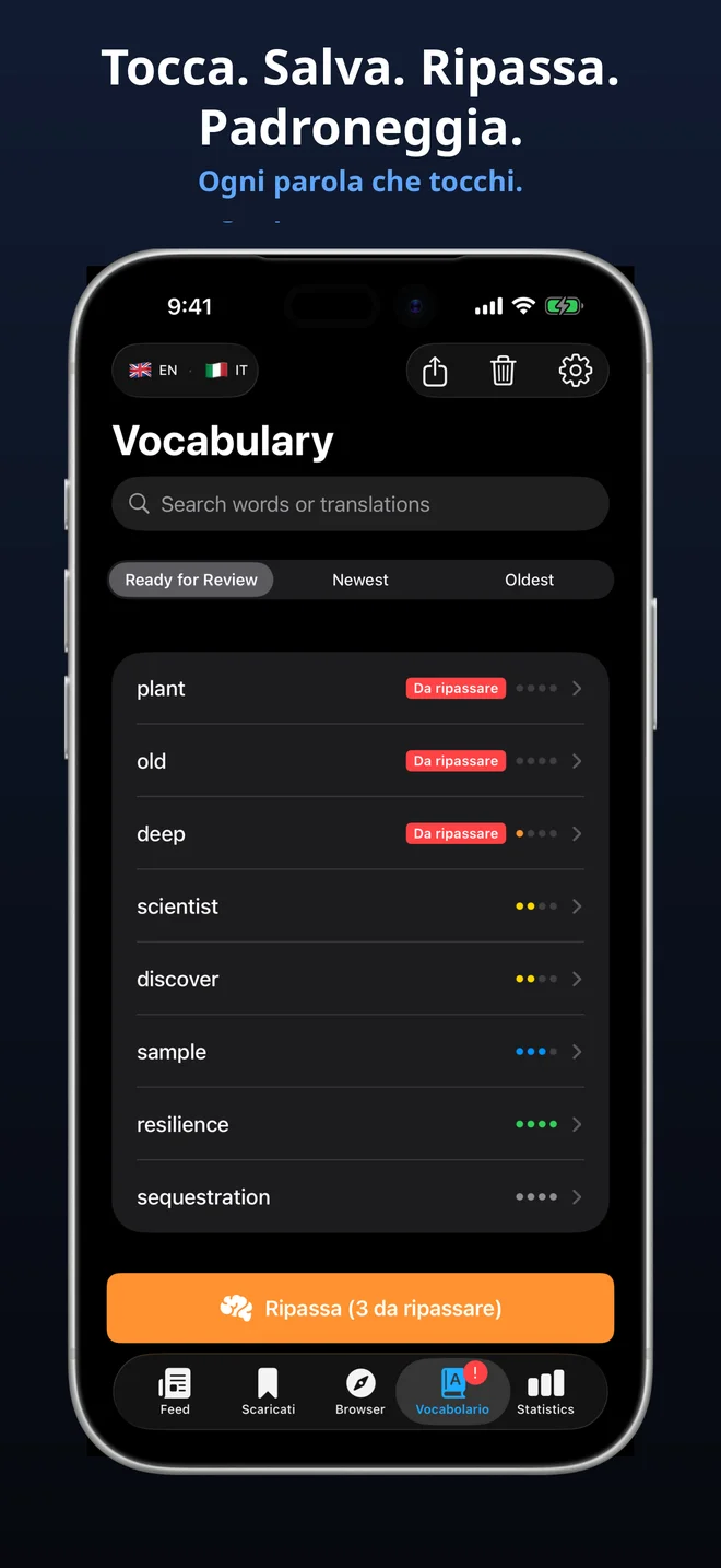 Ogni parola che tocchi viene salvata automaticamente