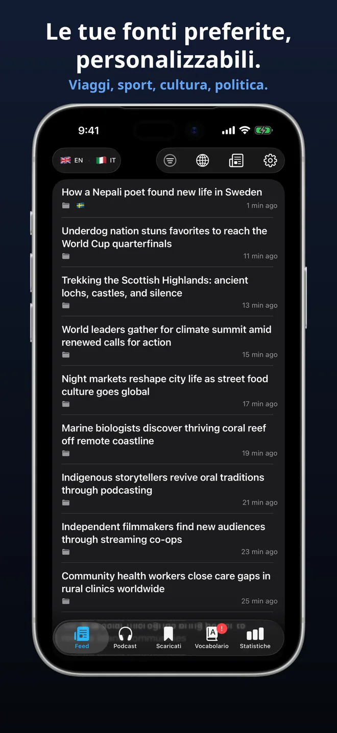 Centinaia di feed selezionati in 19 lingue