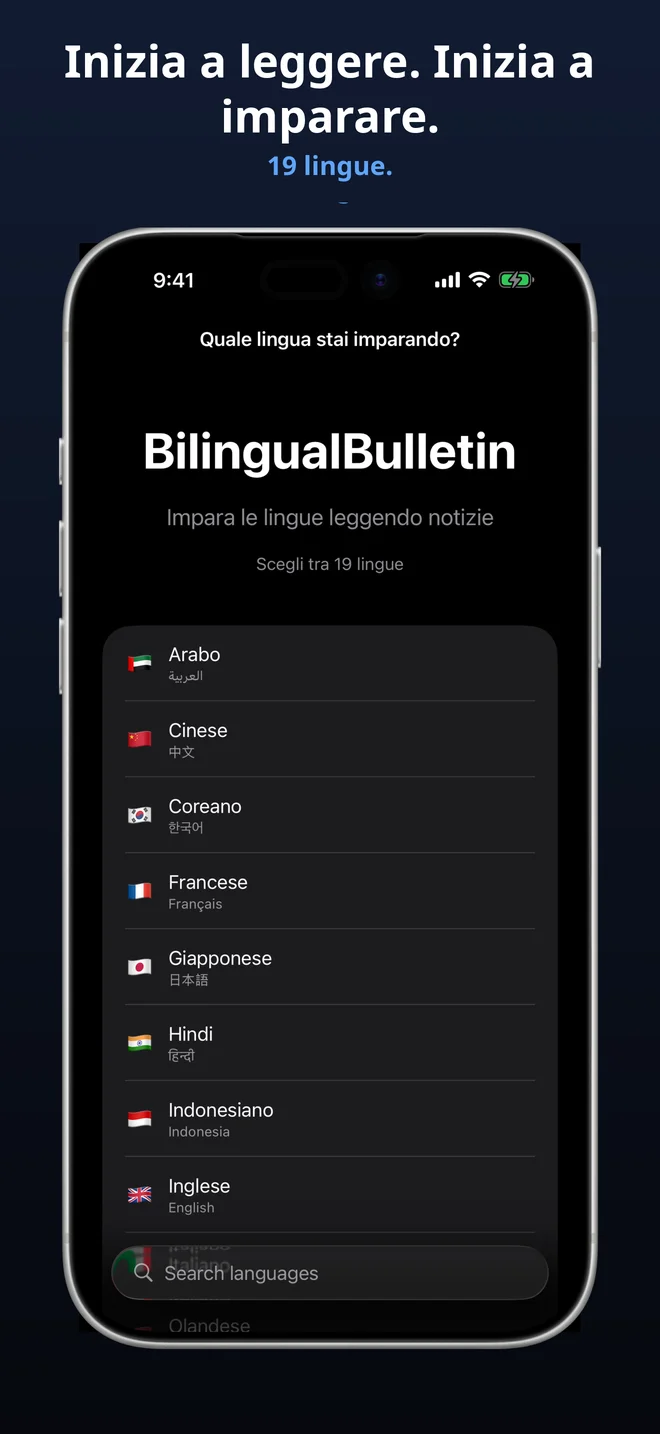 Scegli tra 19 lingue