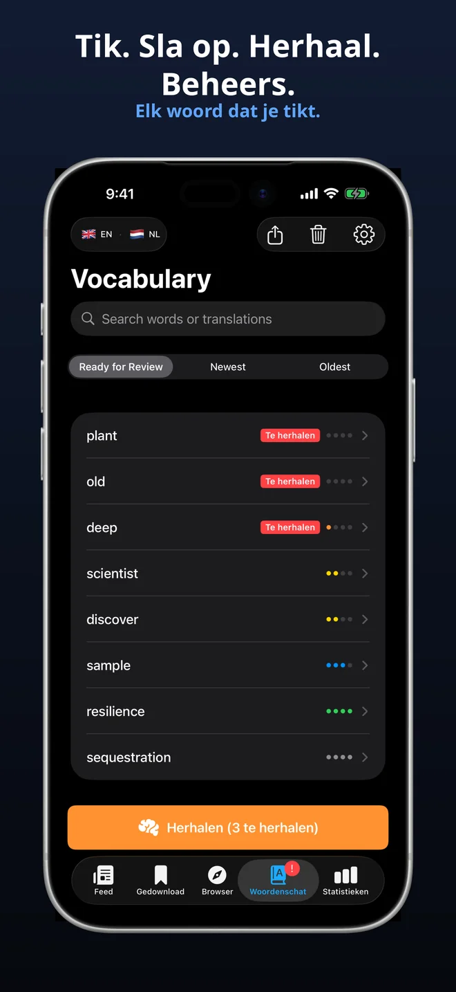 Elk woord dat je tikt wordt automatisch opgeslagen