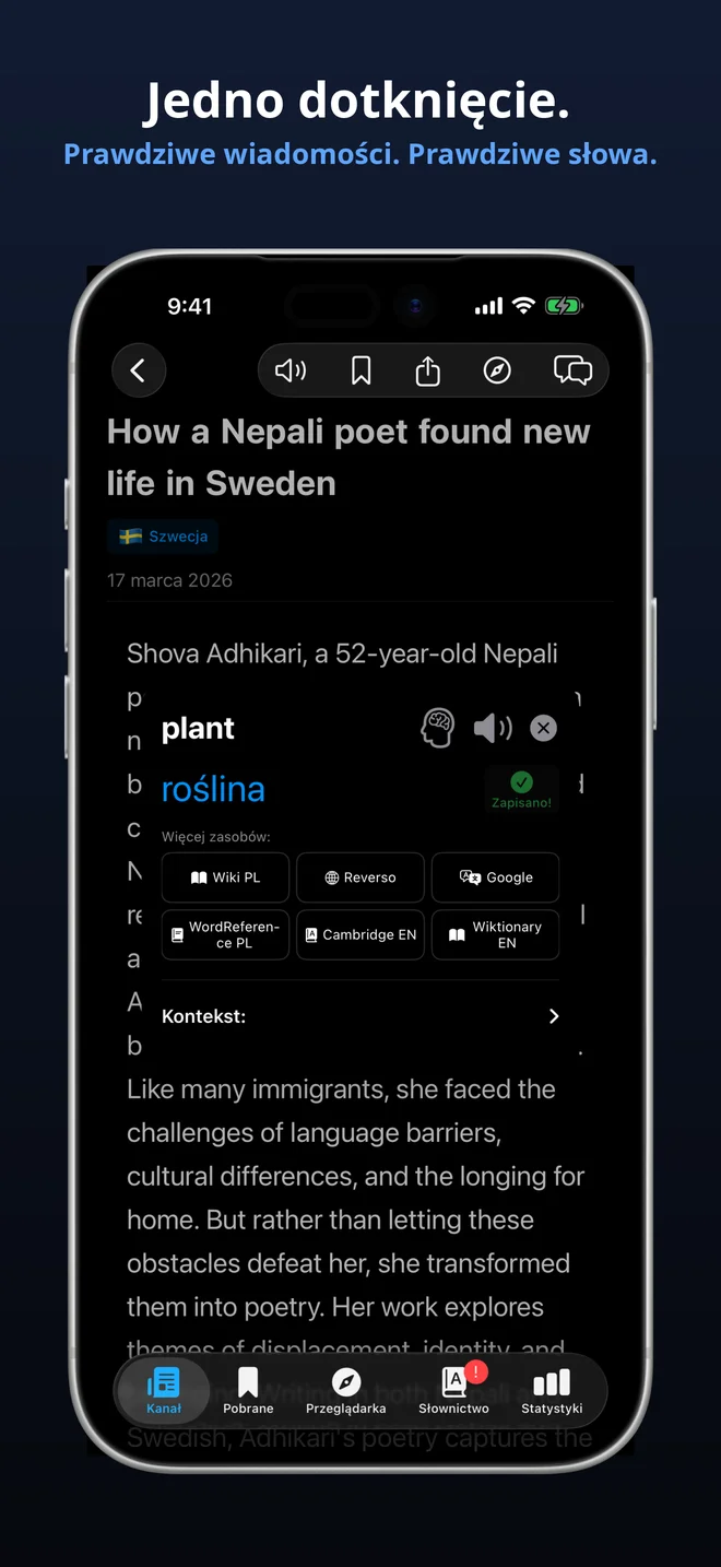 Dotknij dowolnego słowa, aby uzyskać natychmiastowe tłumaczenie