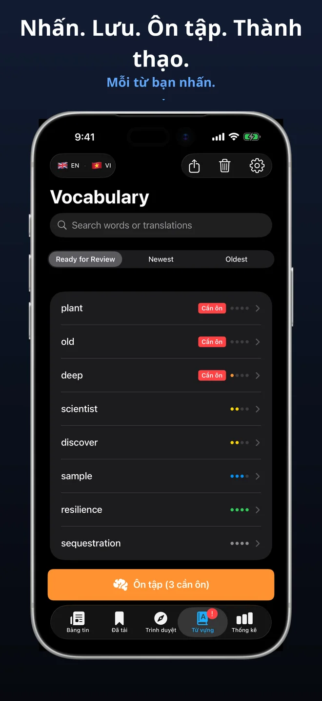Mỗi từ bạn nhấn được lưu tự động