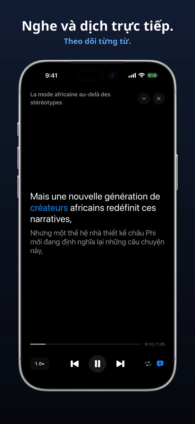 Nghe âm thanh podcast thực tế trong khi đọc theo