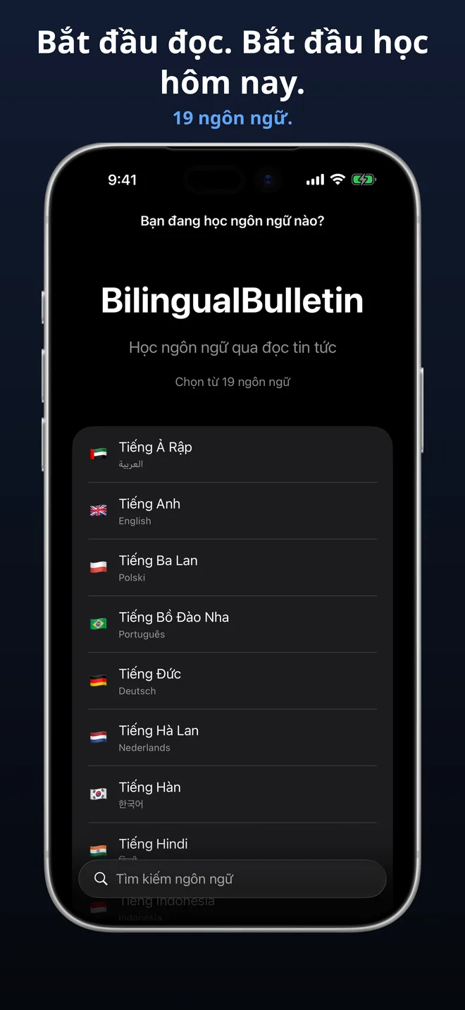 Chọn từ 19 ngôn ngữ